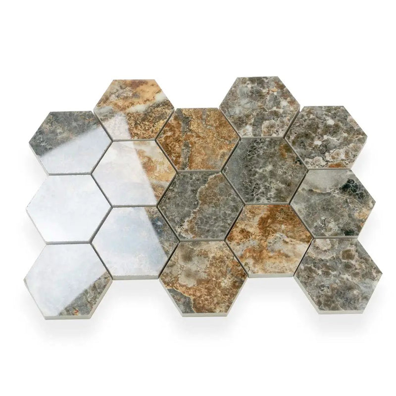 Brown 9x13 Polished Hexagon Porcelain Mosaic Tile (9 pack, 7.09 sq ft/case) by Apollo Tile