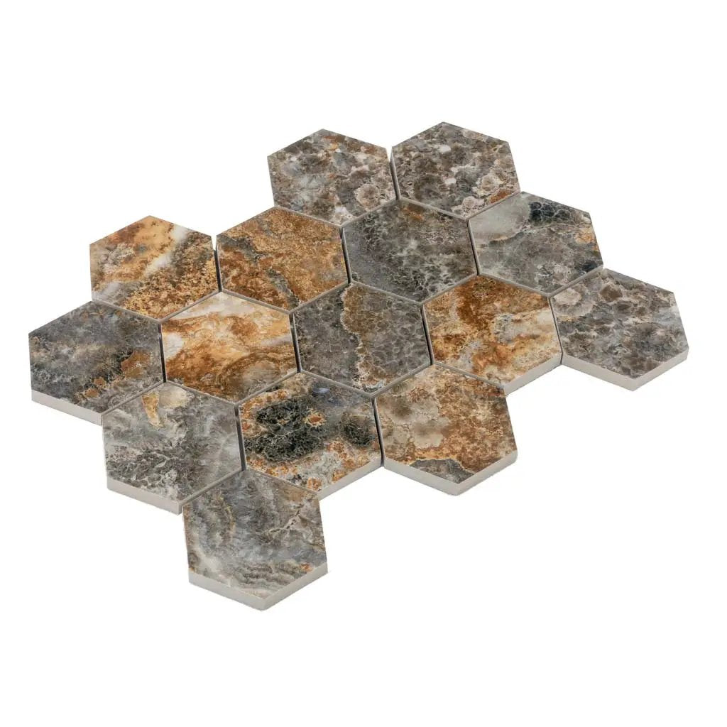 Brown 9x13 Polished Hexagon Porcelain Mosaic Tile (9 pack, 7.09 sq ft/case) by Apollo Tile
