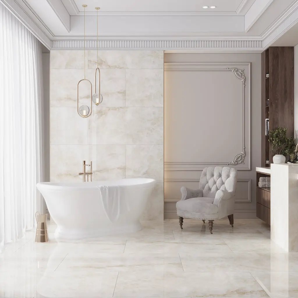 Light Cream Beige 24x48 Lappato Porcelain Large Format Tile (2 pack, 15.5 sq ft/case) by Apollo Tile