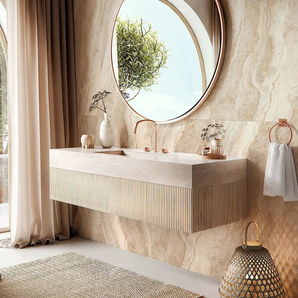Beige 24x48 Polished Porcelain Large Format Tile (2 pack, 15.55 sq ft/case) by Apollo Tile