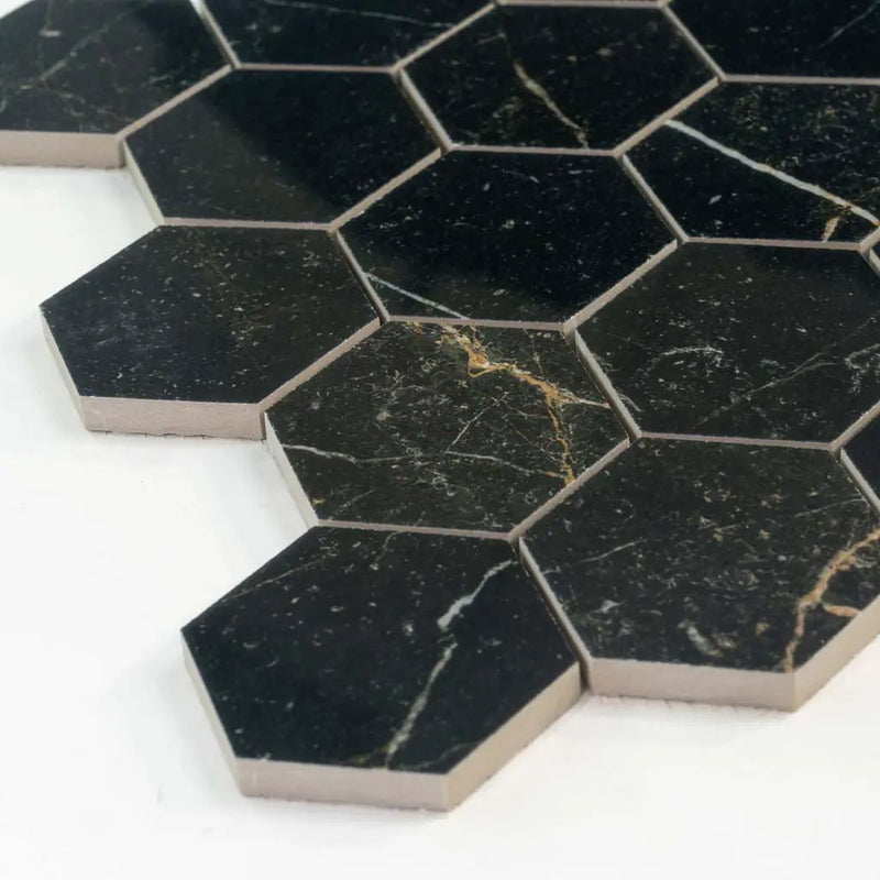 Sable Black 9x13 Polished Hexagon Porcelain Mosaic Tile (9 pack, 7.09 sq ft/case) by Apollo Tile