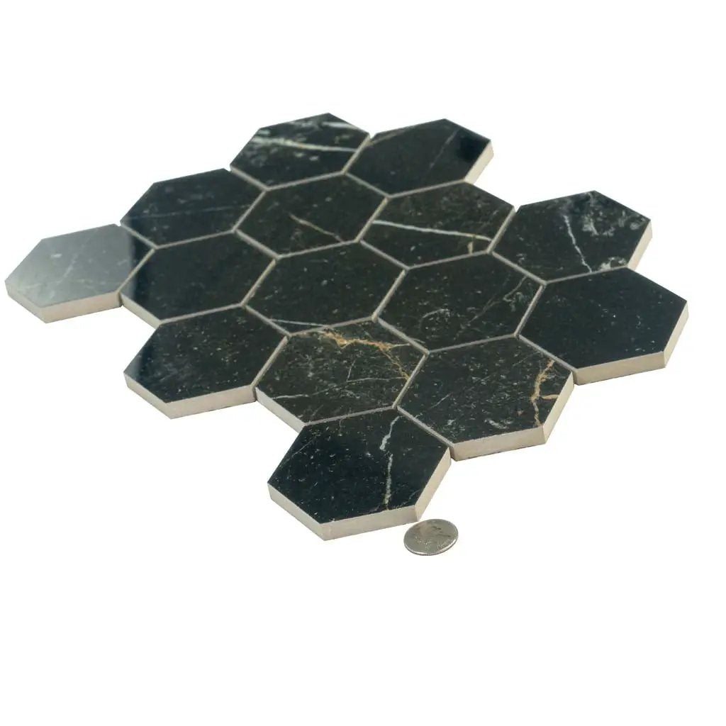 Sable Black 9x13 Polished Hexagon Porcelain Mosaic Tile (9 pack, 7.09 sq ft/case) by Apollo Tile