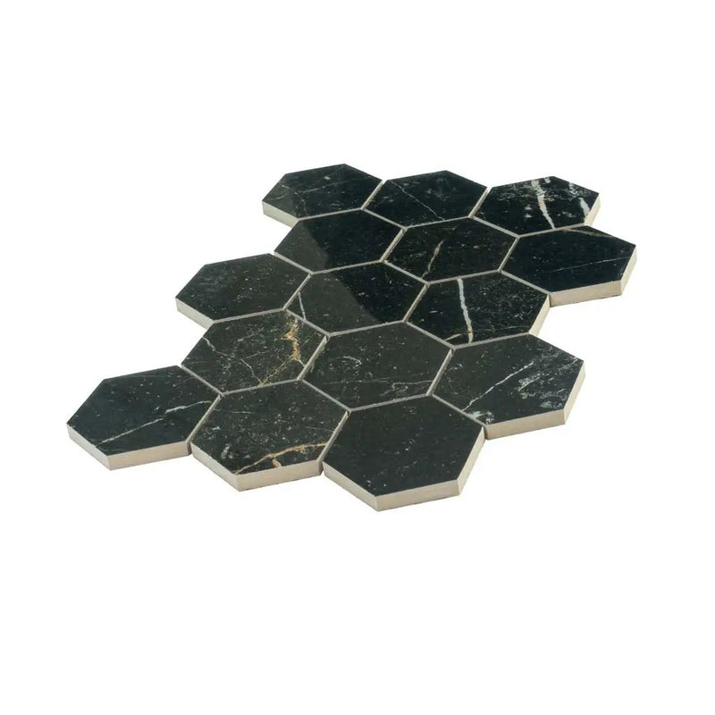 Sable Black 9x13 Polished Hexagon Porcelain Mosaic Tile (9 pack, 7.09 sq ft/case) by Apollo Tile