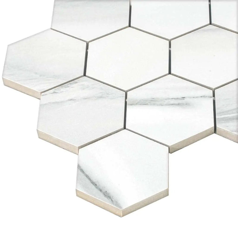 Cotton White 9x13 Polished Hexagon Porcelain Mosaic Tile (9 pack, 7.09 sq ft/case) by Apollo Tile