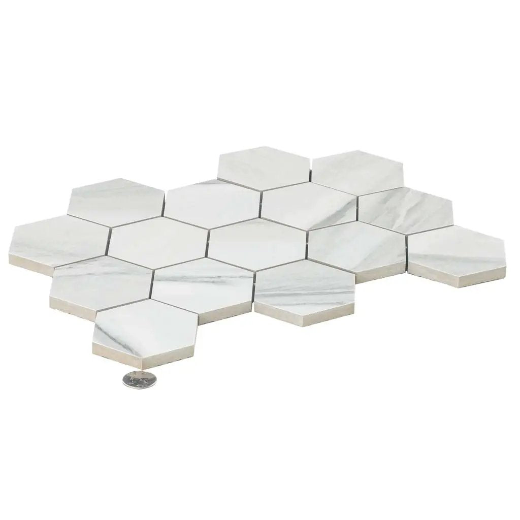 Cotton White 9x13 Polished Hexagon Porcelain Mosaic Tile (9 pack, 7.09 sq ft/case) by Apollo Tile