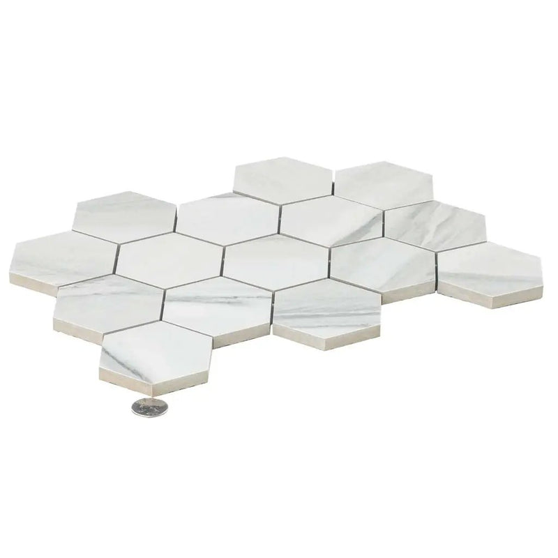 Cotton White 9x13 Polished Hexagon Porcelain Mosaic Tile (9 pack, 7.09 sq ft/case) by Apollo Tile
