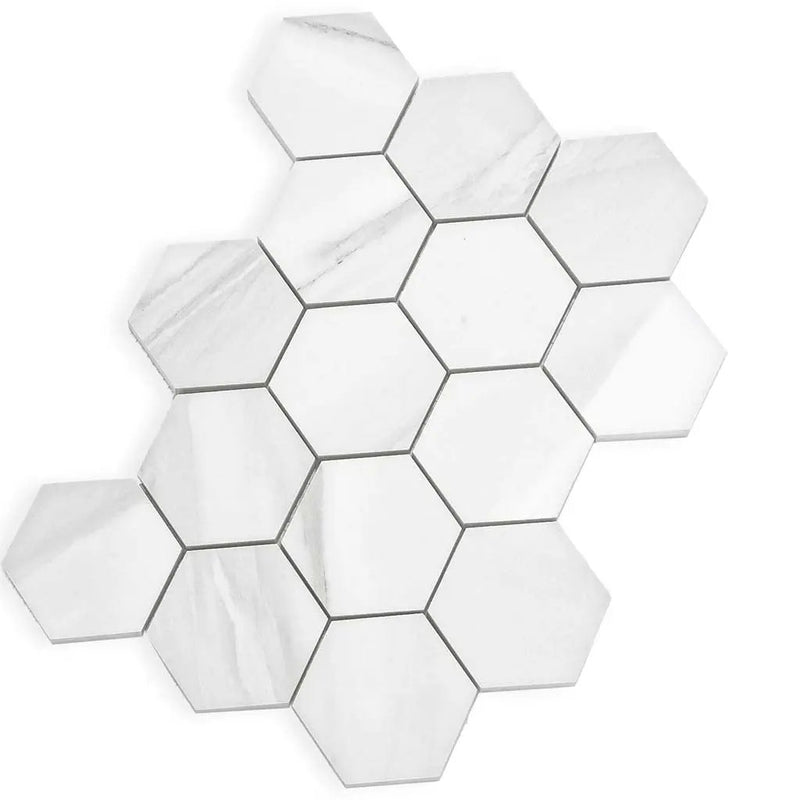 Cotton White 9x13 Polished Hexagon Porcelain Mosaic Tile (9 pack, 7.09 sq ft/case) by Apollo Tile