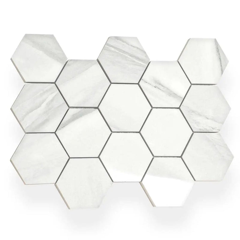 Cotton White 9x13 Polished Hexagon Porcelain Mosaic Tile (9 pack, 7.09 sq ft/case) by Apollo Tile