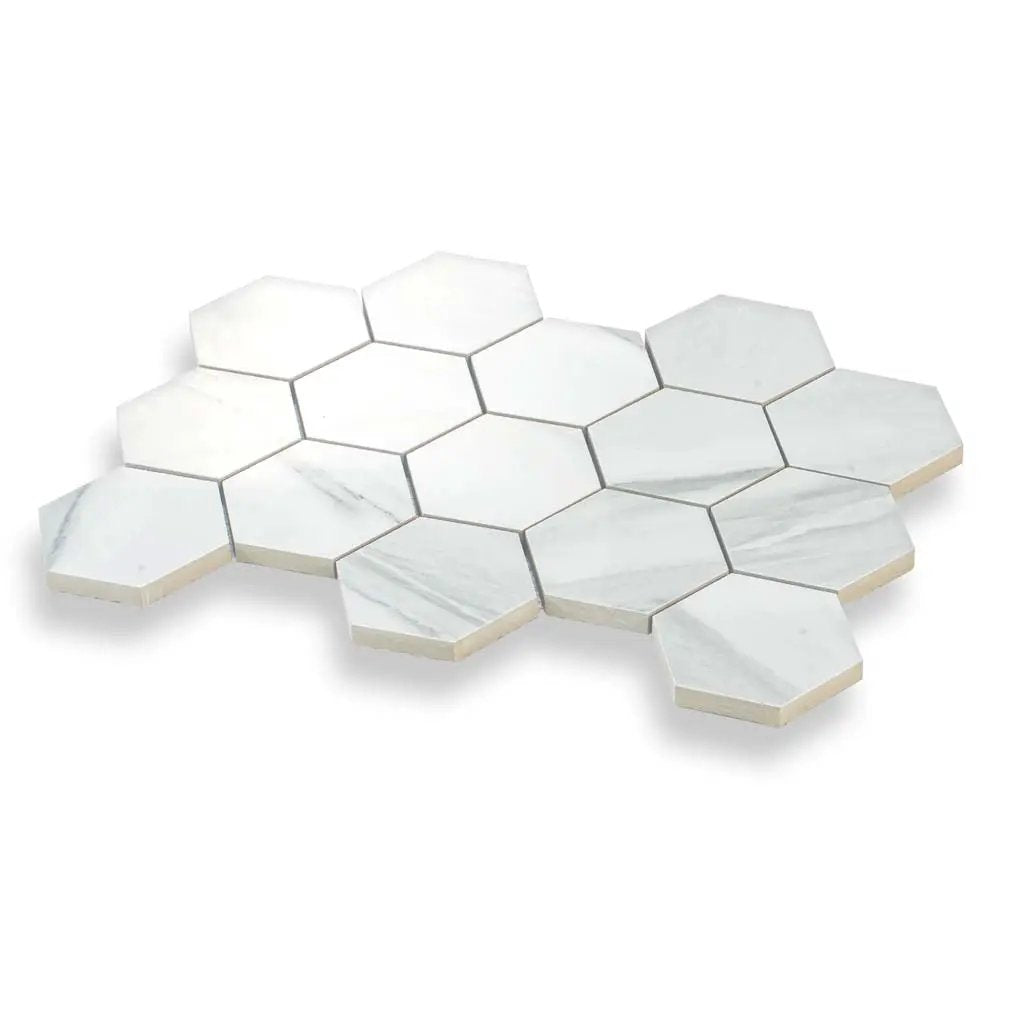 Cotton White 9x13 Polished Hexagon Porcelain Mosaic Tile (9 pack, 7.09 sq ft/case) by Apollo Tile