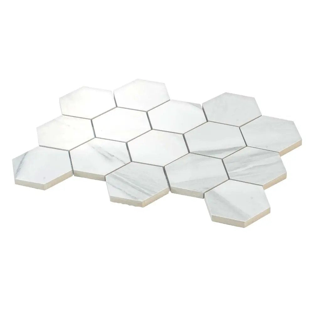 Cotton White 9x13 Polished Hexagon Porcelain Mosaic Tile (9 pack, 7.09 sq ft/case) by Apollo Tile