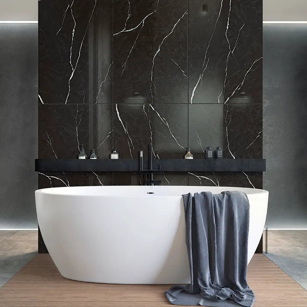 Black 24x48 Polished Porcelain Large Format Tile (2 pack, 15.55 sq ft/case) by Apollo Tile