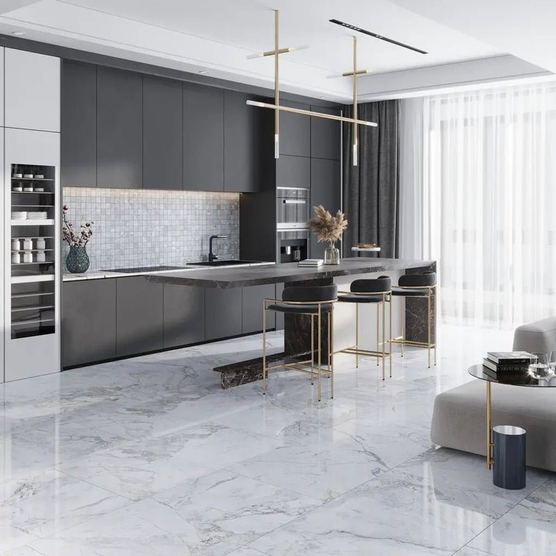 Pale Gray 12x12 Polished Square Porcelain Mosaic Tile (11 pack, 10.65 sq ft/case) by Apollo Tile