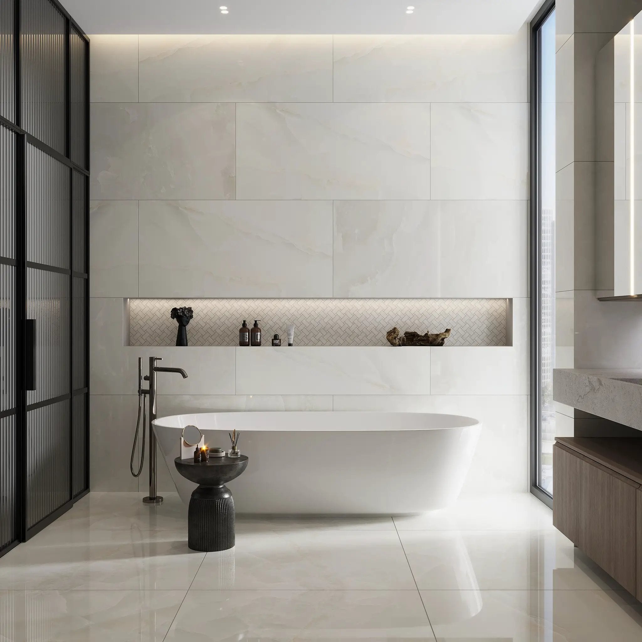 Alabaster White 36x36 Lappato Square Porcelain Large Format Tile (2 pack, 17.4375 sq ft/case) by Apollo Tile