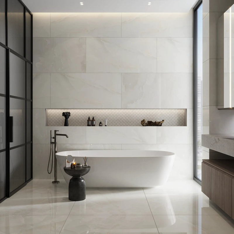 Alabaster White 36x36 Lappato Square Porcelain Large Format Tile (2 pack, 17.4375 sq ft/case) by Apollo Tile