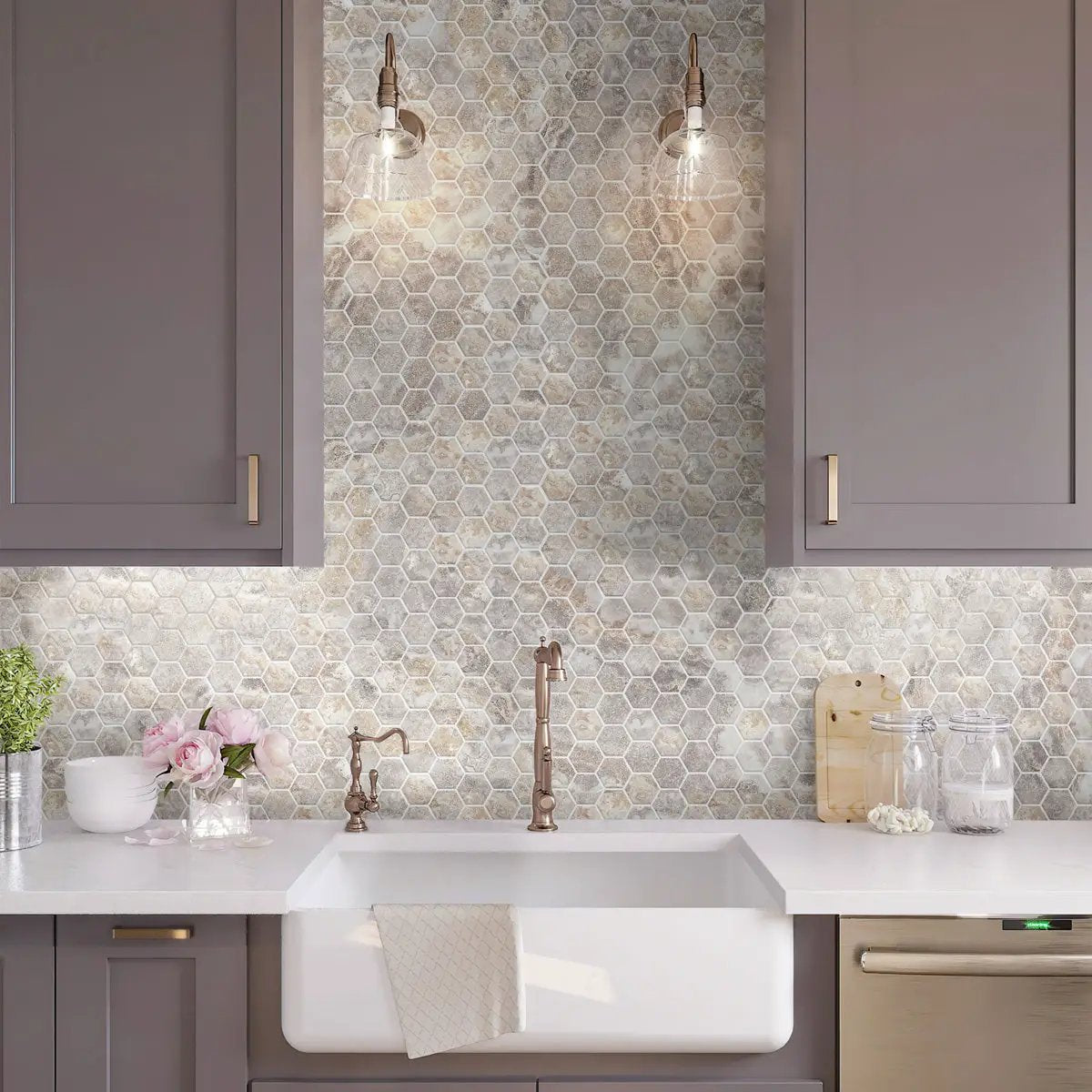 Light Taupe Beige 9x13 Polished Hexagon Porcelain Mosaic Tile (9 pack, 7.09 sq ft/case) by Apollo Tile