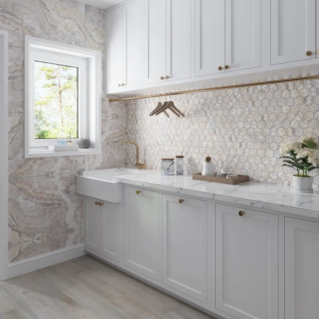 Light Taupe Beige 9x13 Polished Hexagon Porcelain Mosaic Tile (9 pack, 7.09 sq ft/case) by Apollo Tile