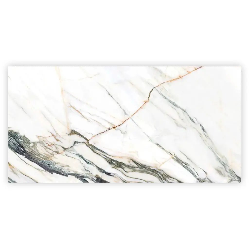 Ivory white with Green Vein 24x48 Polished Porcelain Large Format Tile (2 pack, 15.5 sq ft/case) by Apollo Tile