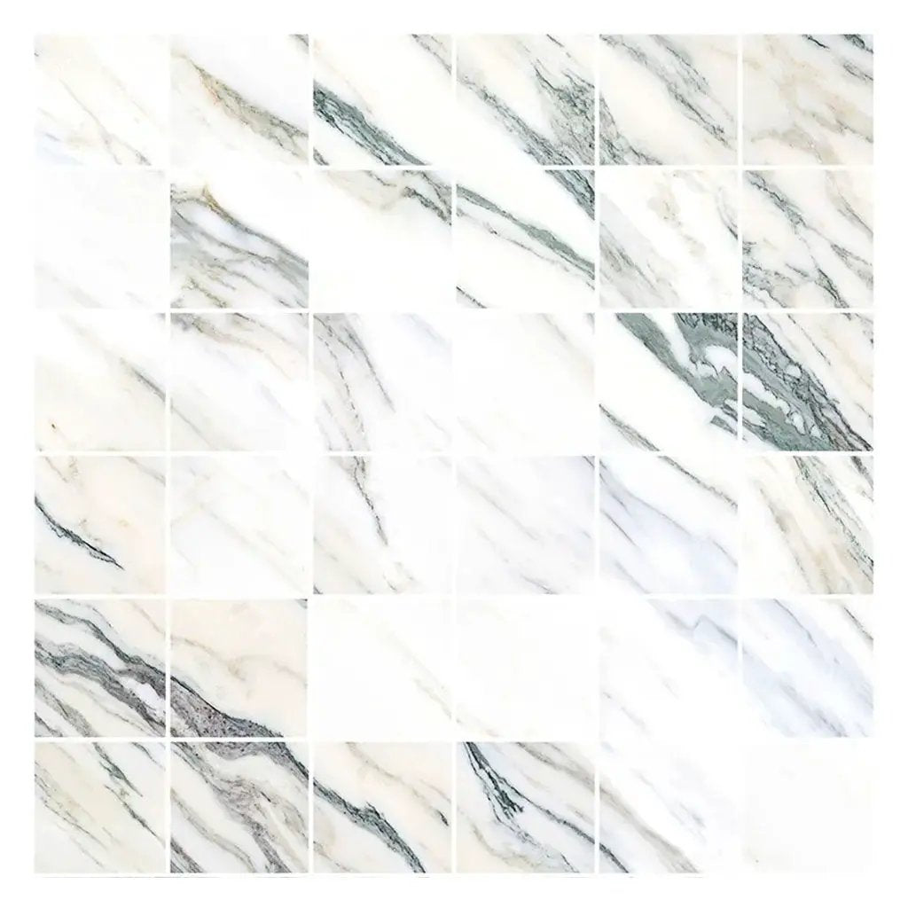 Ivory White Green Vein 12x12 Polished Square Porcelain Mosaic Tile (11 pack, 10.65 sq ft/case) by Apollo Tile