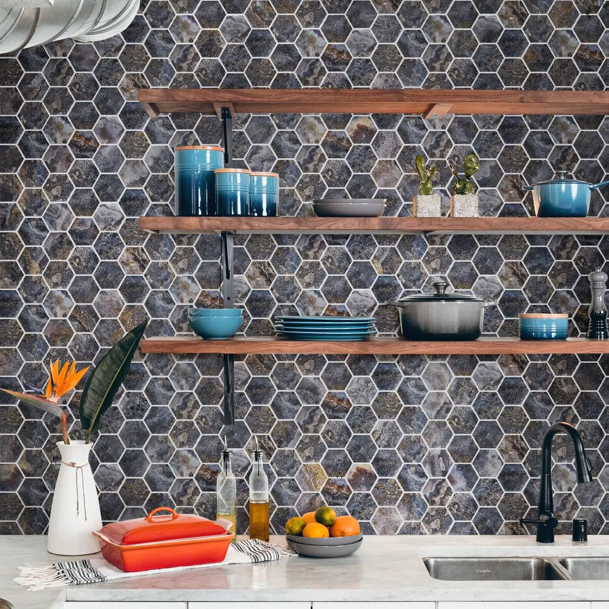 Hale Navy 9x13 Polished Hexagon Porcelain Mosaic Tile (9 pack, 7.09 sq ft/case) by Apollo Tile