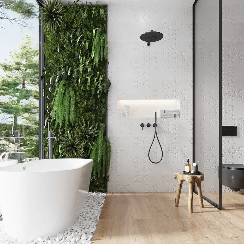 White 12x36 Matte Floral Ceramic Large Format Tile (4 pack, 11.63 sq ft/case) by Apollo Tile
