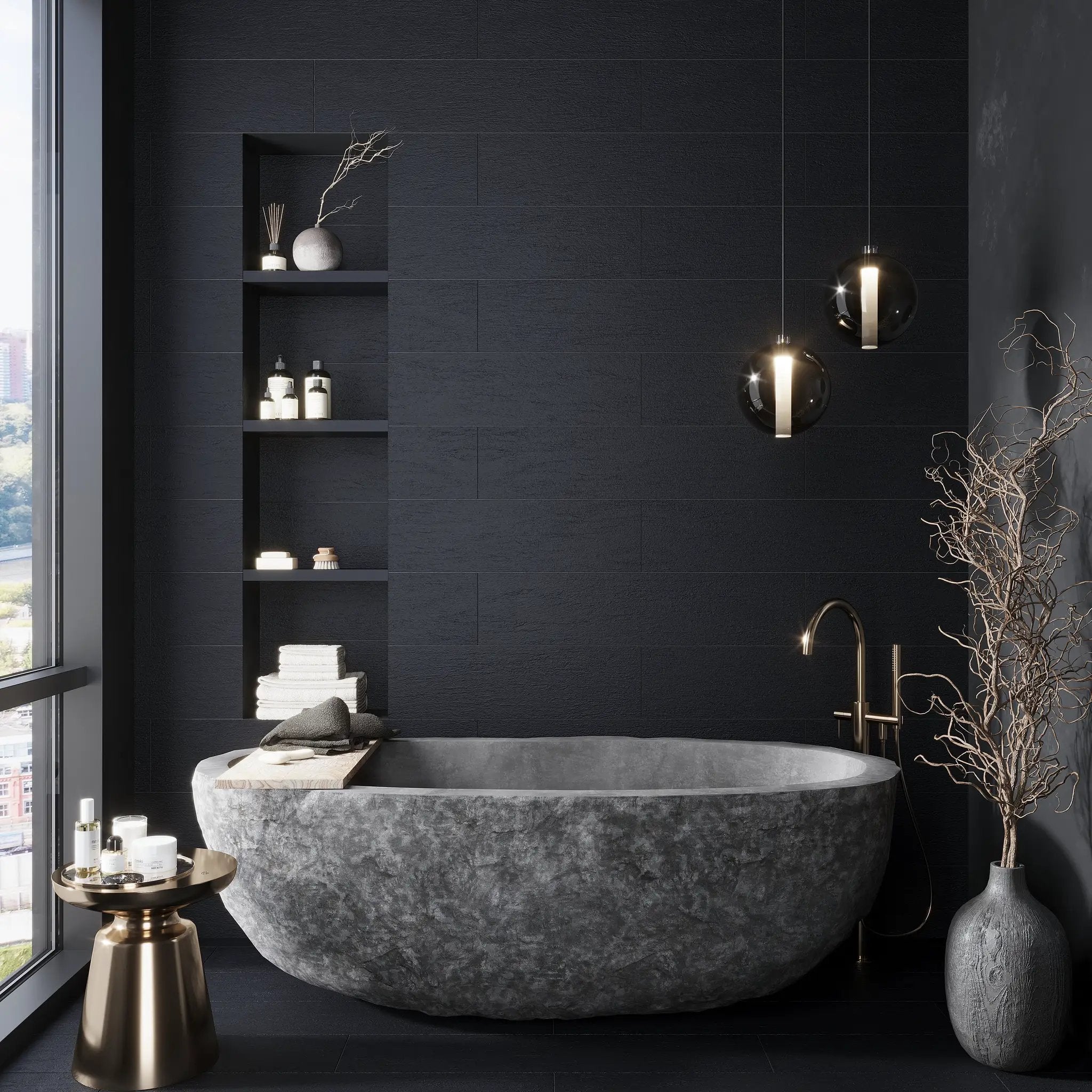 Black 12x36 Matte Ceramic Large Format Tile (4 pack, 11.62 sq ft/case) by Apollo Tile