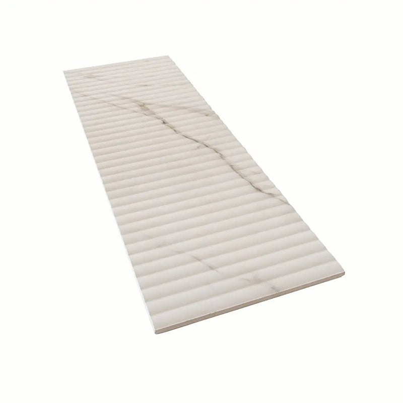 White 12x36 Matte Fluted Ceramic Large Format Tile (4 pack, 11.63 sq ft/case) by Apollo Tile