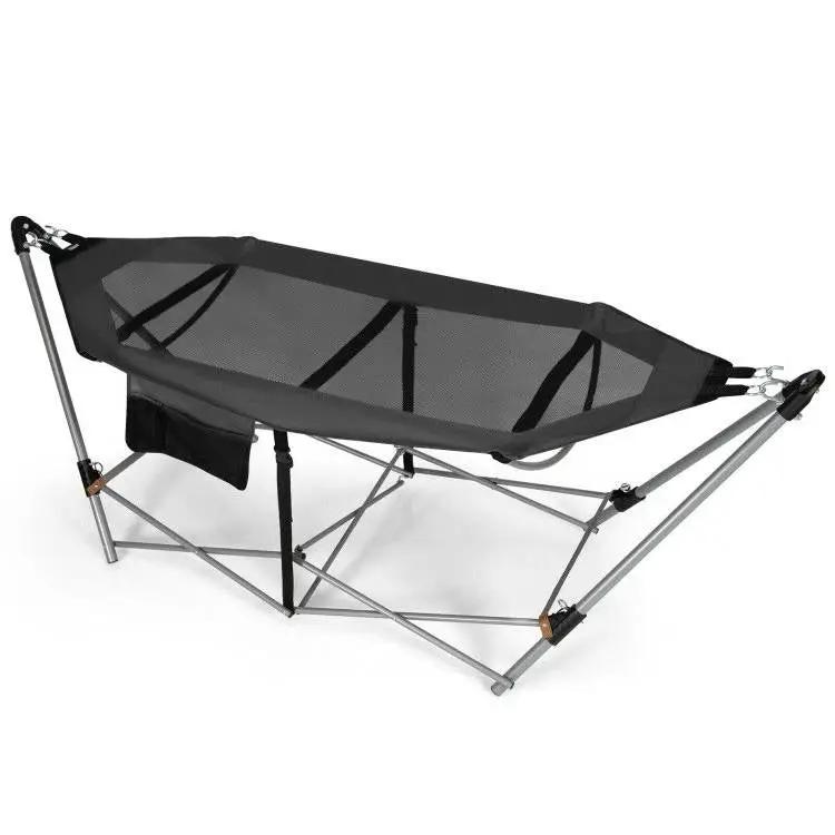 Grey Portable Camping Foldable Hammock with Stand and Carry Case by HomePacific