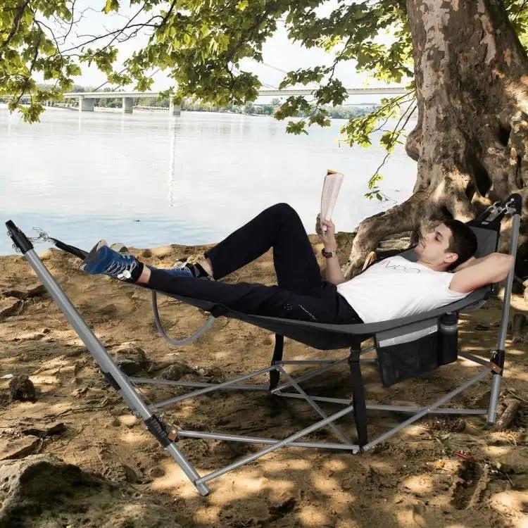 Grey Portable Camping Foldable Hammock with Stand and Carry Case by HomePacific