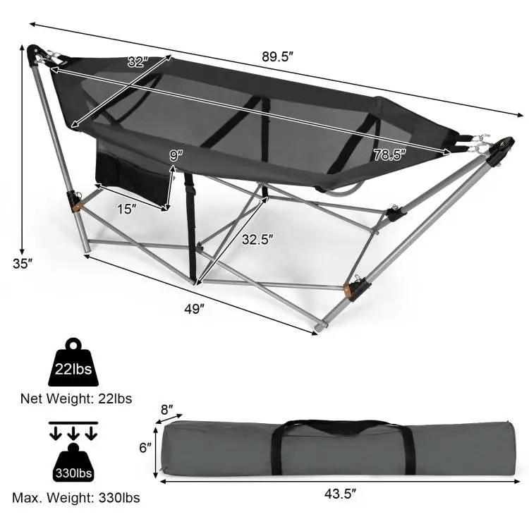 Grey Portable Camping Foldable Hammock with Stand and Carry Case by HomePacific