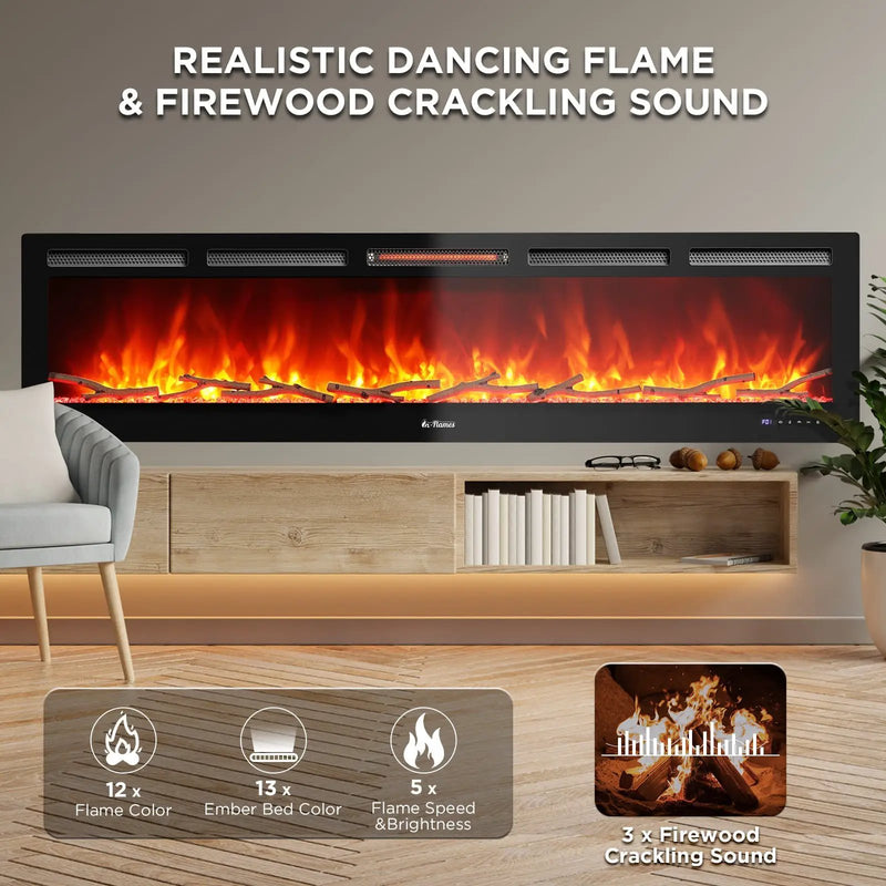 In Flames INF72W-3D WiFi Smart Wall Mounted Electric Fireplace - Tempered Glass by TURBRO