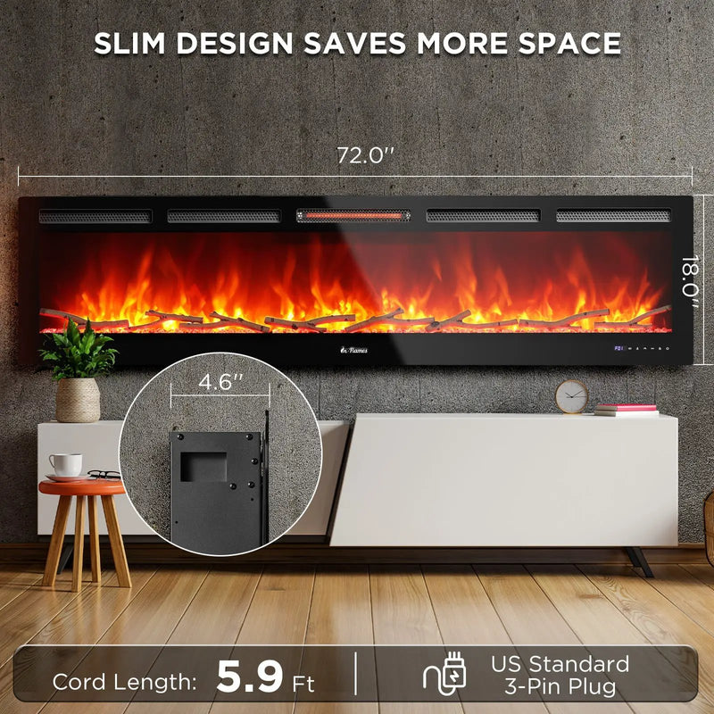 In Flames INF72W-3D WiFi Smart Wall Mounted Electric Fireplace - Tempered Glass by TURBRO