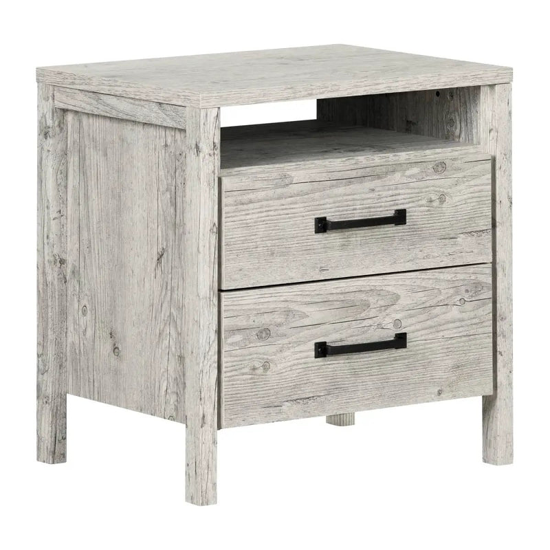 Modern Washed Pine 2 Drawer Nightstand Cubby Storage Shelf by HomePacific