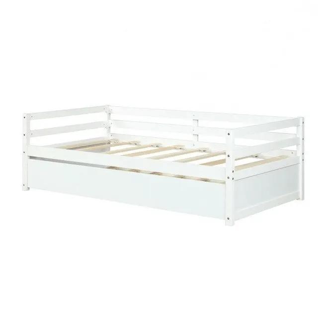 Twin/Twin Dorm Style Trundle Daybed Platform Bed Frame in White by HomePacific