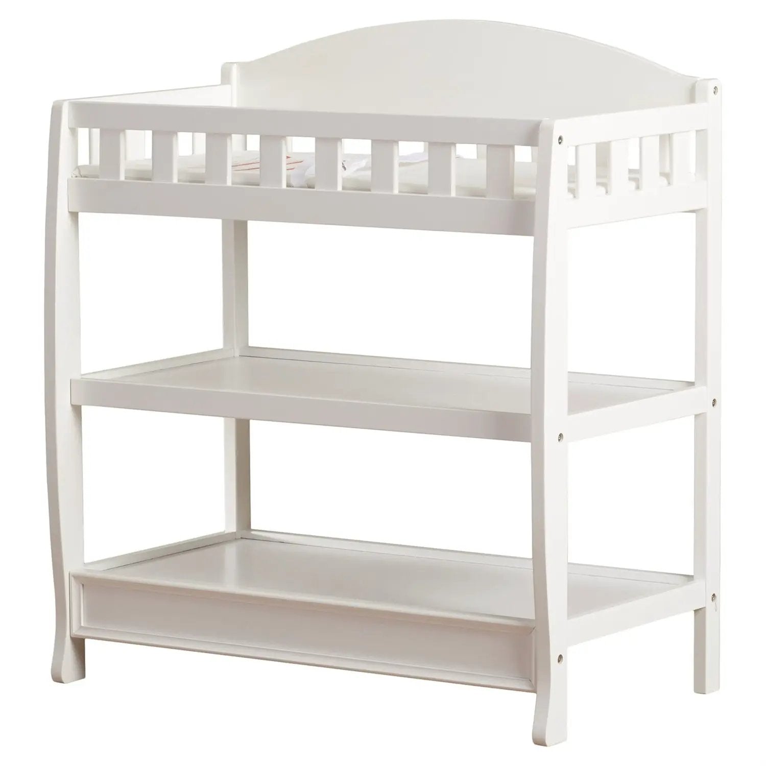 Modern White Wooden Baby Changing Table with Safety Rail Pad and Strap by HomePacific