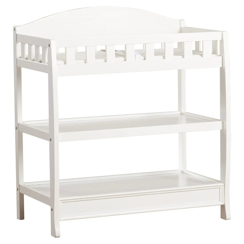 Modern White Wooden Baby Changing Table with Safety Rail Pad and Strap by HomePacific