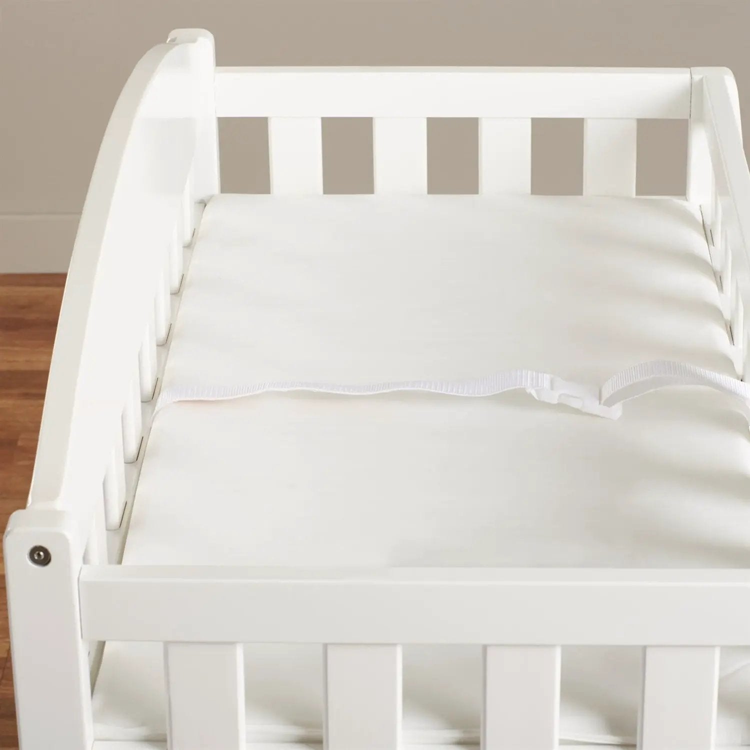 Modern White Wooden Baby Changing Table with Safety Rail Pad and Strap by HomePacific