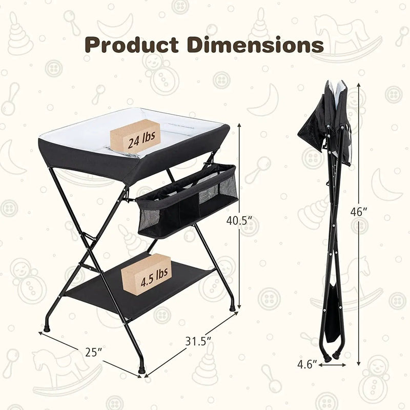 Black Folding Wide Nursery Diaper Baby Changing Table by HomePacific