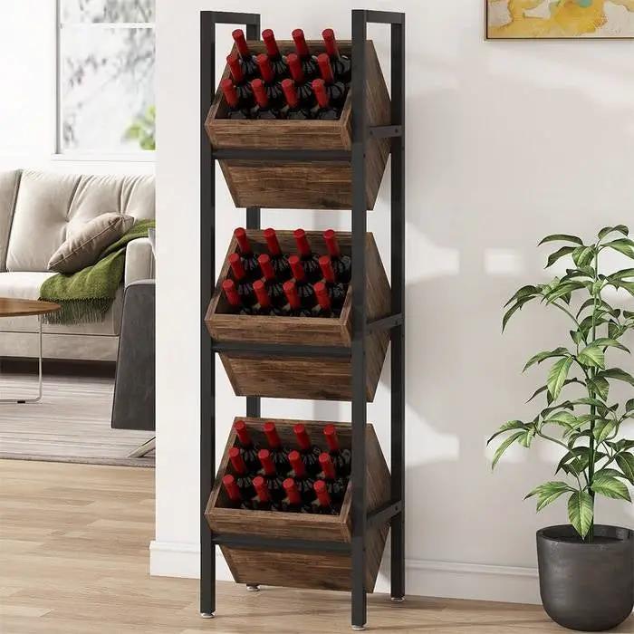 Rustic Farmhouse Industrial 3 Bin 36 Bottle Wine Rack Storage Display Shelf by HomePacific