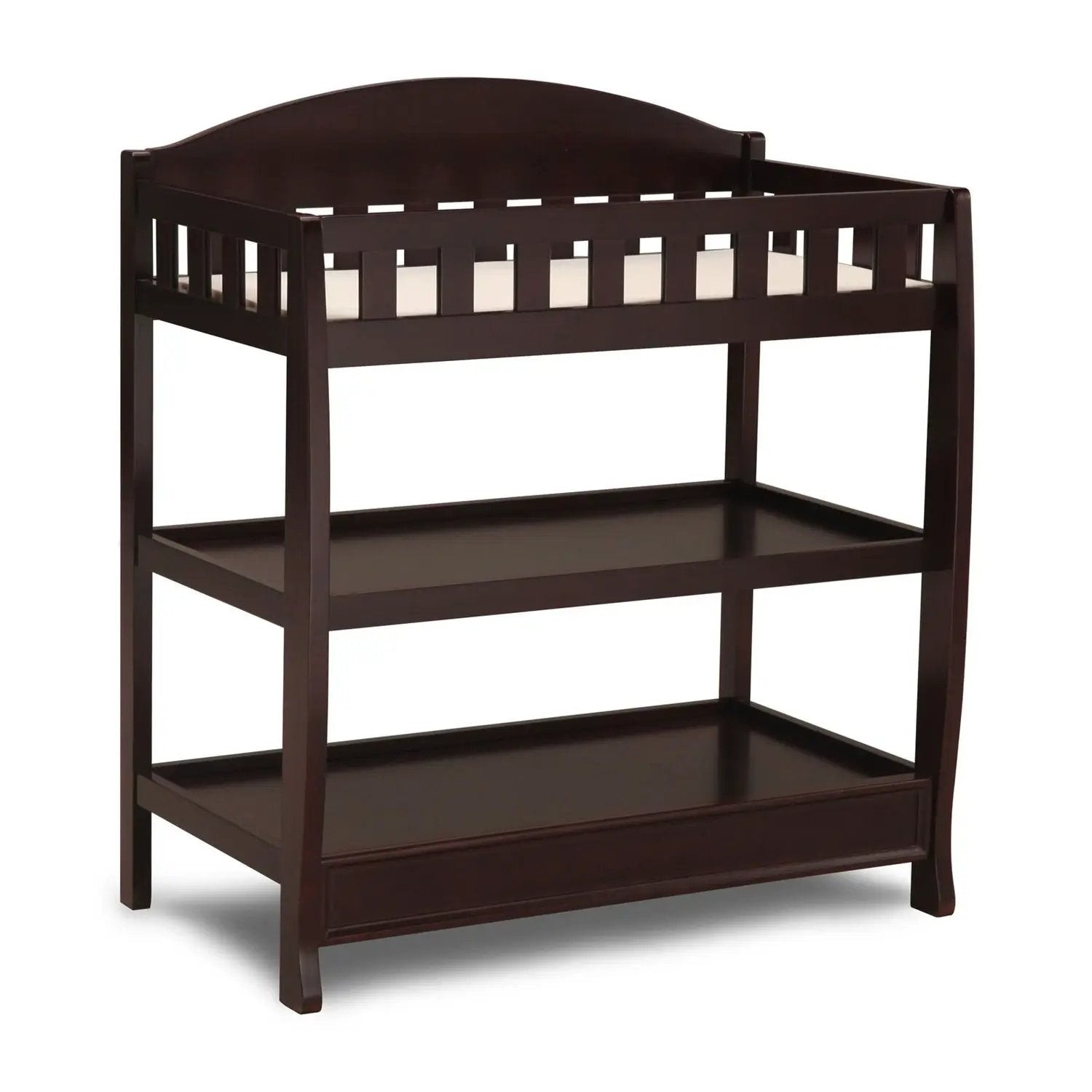 Modern Dark Brown Wooden Baby Changing Table with Safety Rail Pad and Strap by HomePacific