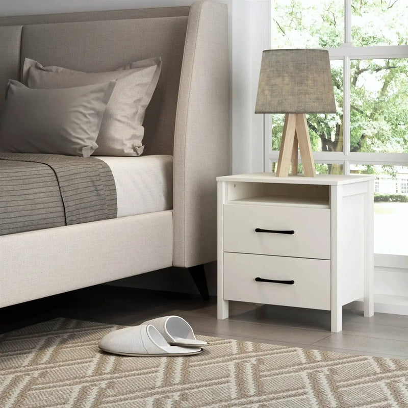 Modern 2-Drawer Nightstand with Open Shelf in Ivory Wood Finish by HomePacific