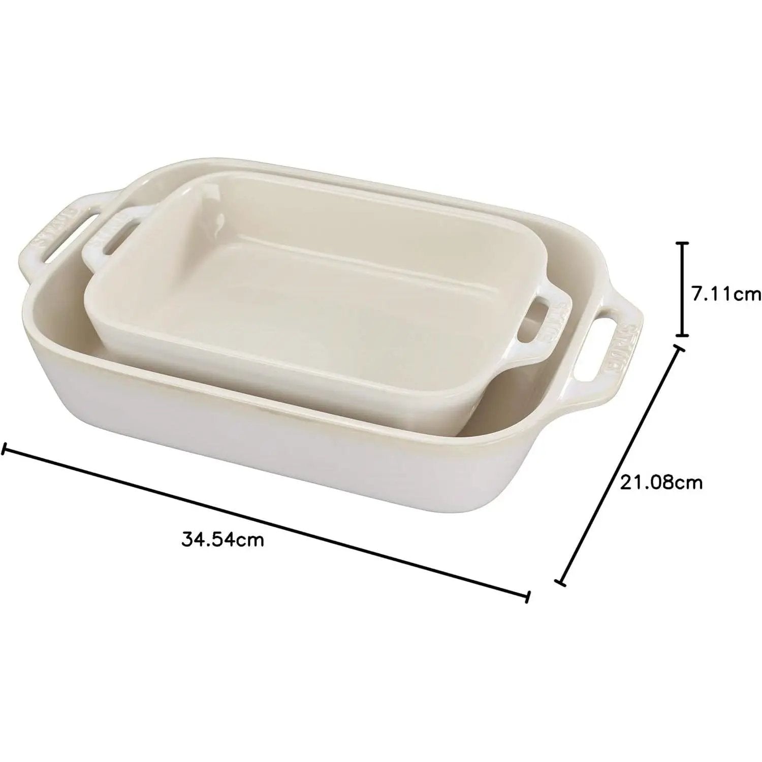 2 Piece Ceramic Stoneware Baking Dish Set in Ivory Cream Beige by HomePacific