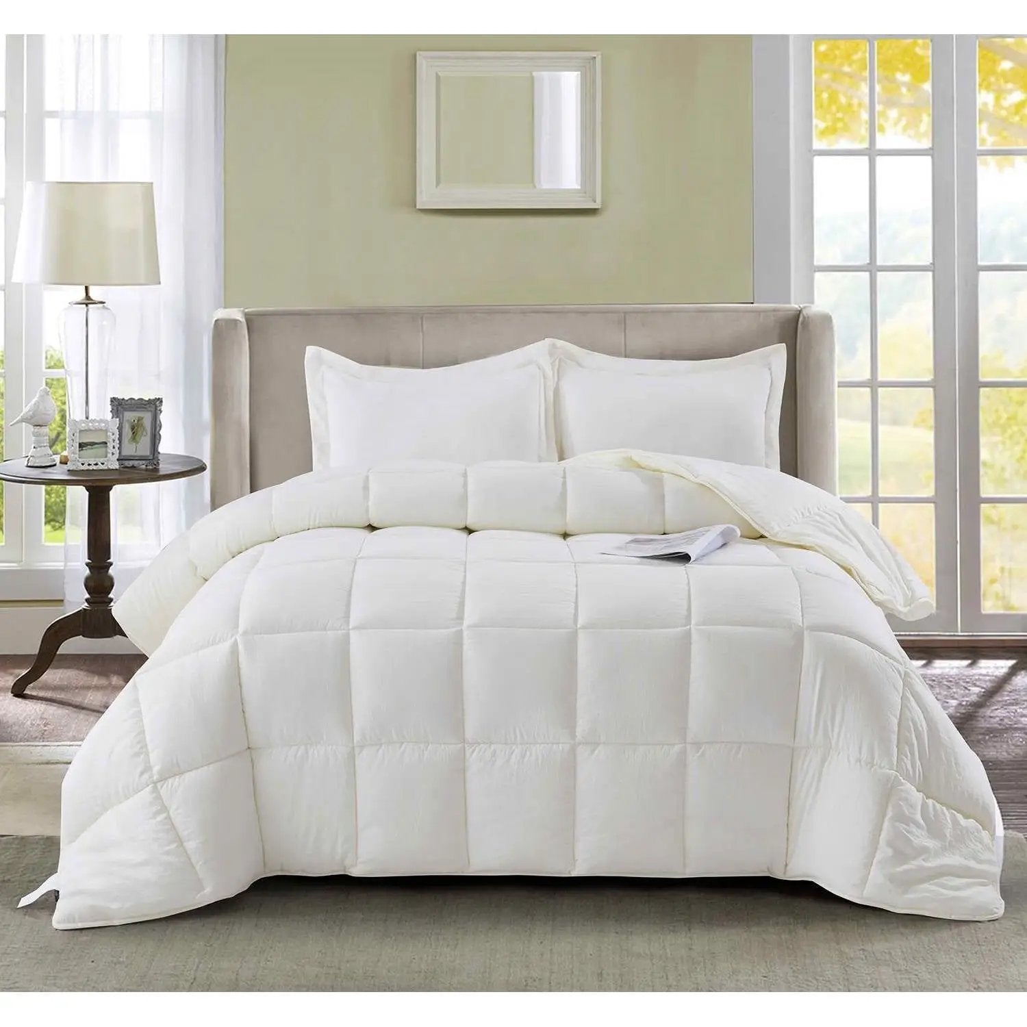 King Size Off White 3 Piece Microfiber Reversible Comforter Set by HomePacific
