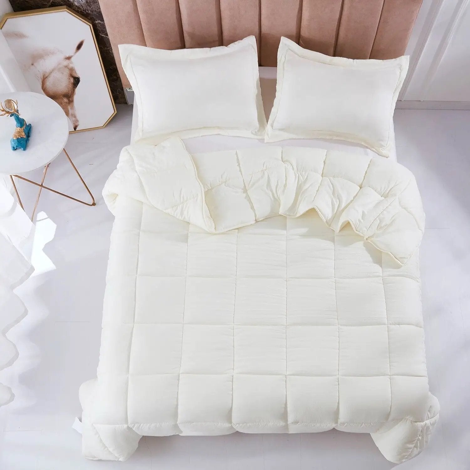 King Size Off White 3 Piece Microfiber Reversible Comforter Set by HomePacific