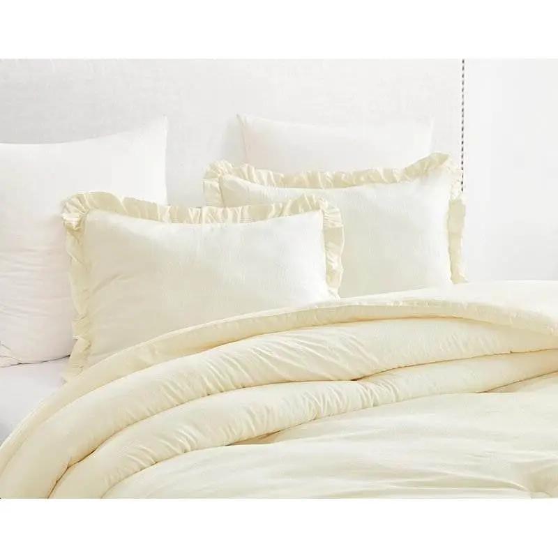 Oversized King Ivory Microfiber 3-Piece Comforter Set with Ruffled Edge Trim by HomePacific