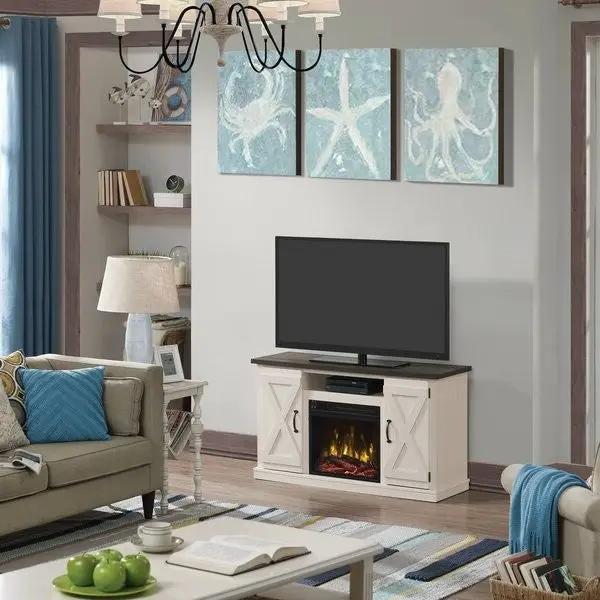 FarmHouse Rustic Ivory/Espresso TV Entertainment Electric Fireplace by HomePacific