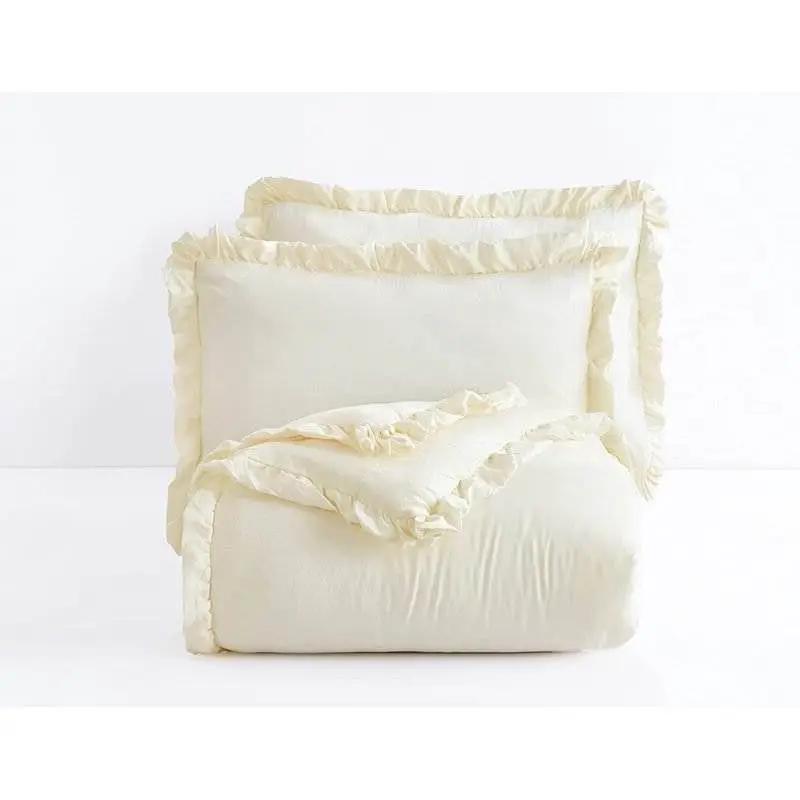 Oversized Queen Ivory Microfiber 3-Piece Comforter Set with Ruffled Edge Trim by HomePacific