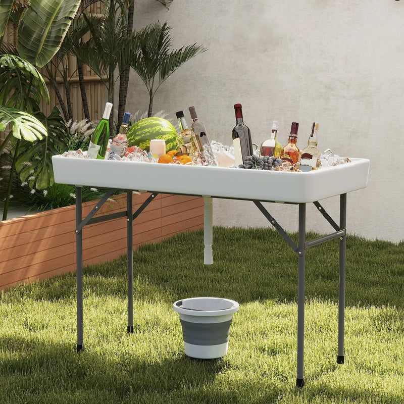 4 Foot Ice Cooler Folding Table Portable Ice Bin Table with Large Sink-White by DirectDeals