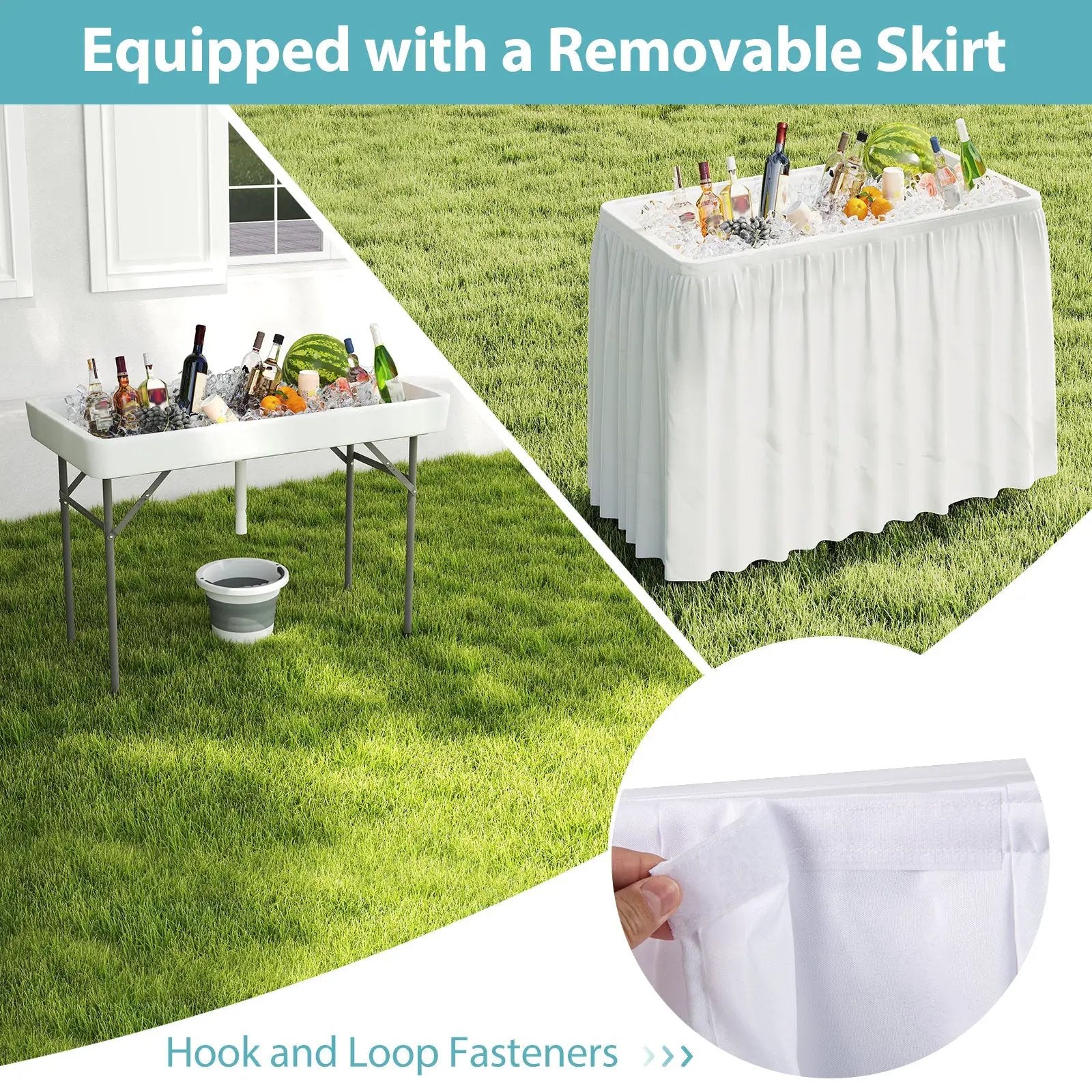 4 Foot Ice Cooler Folding Table Portable Ice Bin Table with Large Sink-White by DirectDeals