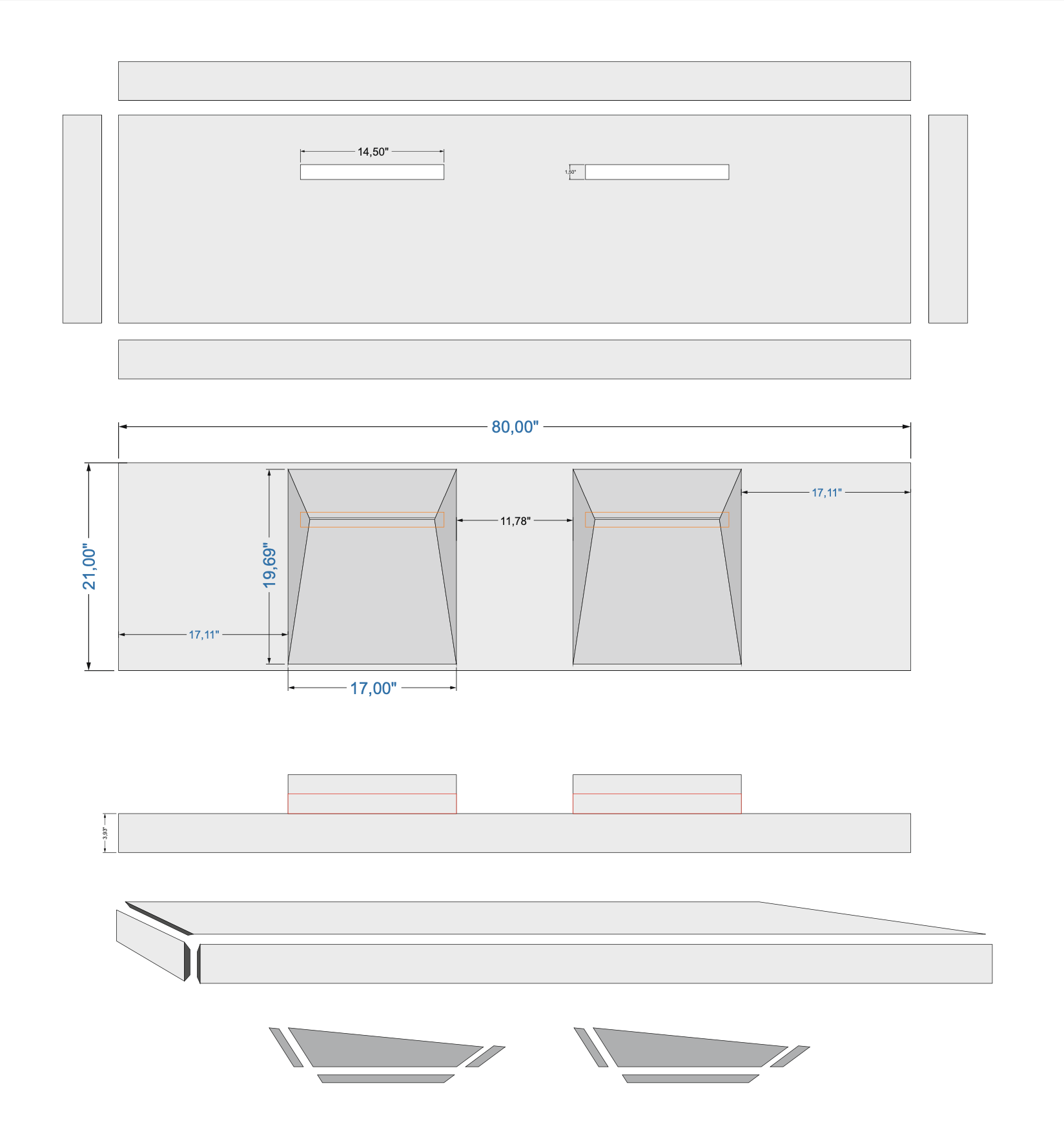 Imperial White Marble Double Sink Above Vanity Wall-mount Bathroom Sink (W)21" (L)80" (H)8" by GobekDesign