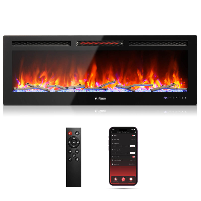 In Flames INF50W-3D WiFi Smart Wall Mounted Electric Fireplace - Tempered Glass by TURBRO